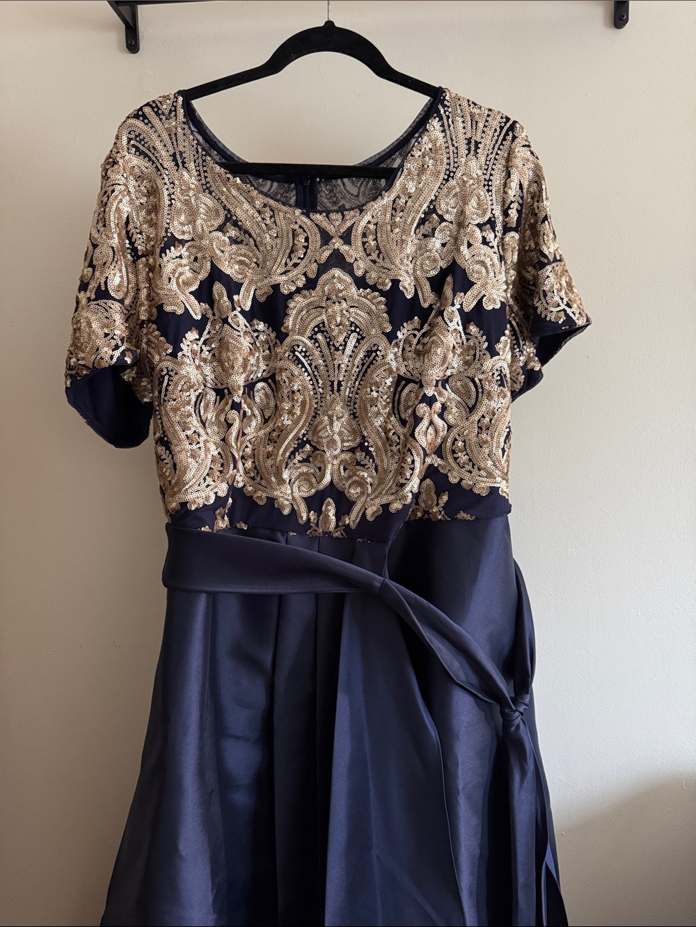 R&M Richards Navy Dress with Gold Sequin Accents